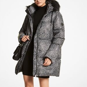 Oversized Leopard Print Ciré Puffer Coat